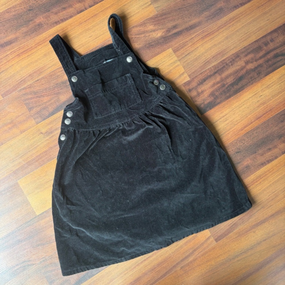 Arizona Jean Company Girls Black Corduroy Overall Pinafore Dress Size 4 Cotton